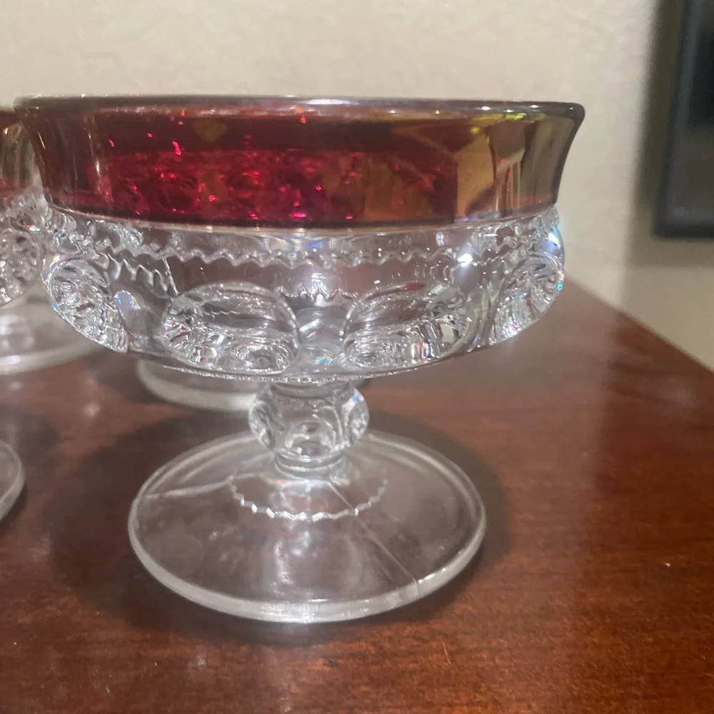 Vintage, Set of 8, Indiana Glass Co. Kings Crown Ruby Flashed Desert Glasses - Picture 4 of 5